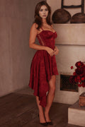 Wine Jacquard Satin Draped Mini Dress