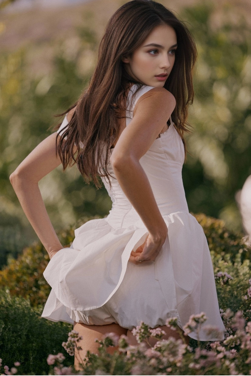 White Cotton Mini Dress With Bloomers