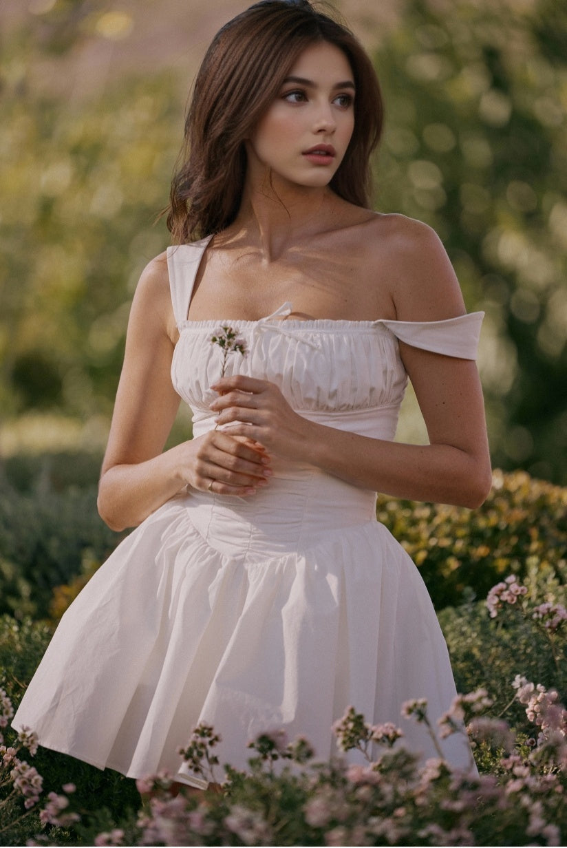 White Cotton Mini Dress With Bloomers