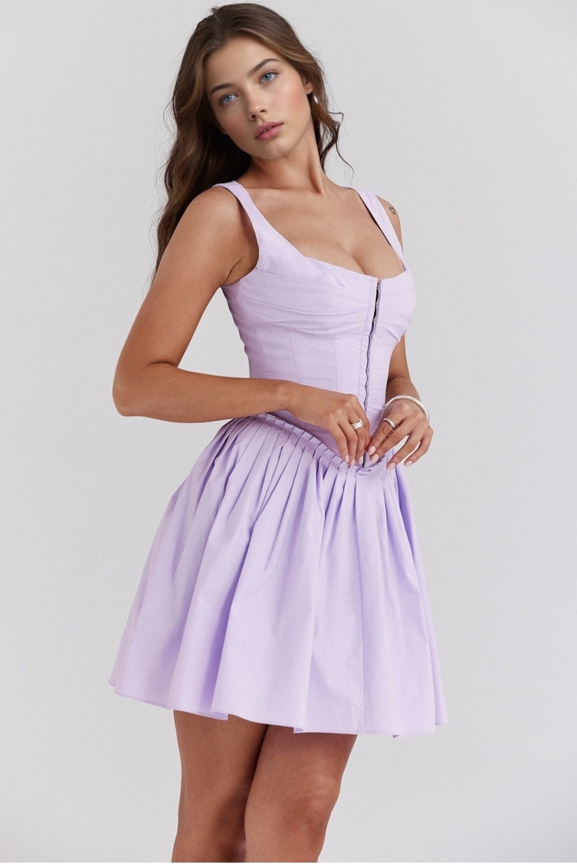 Orchid Pleated Cotton Mini Dress