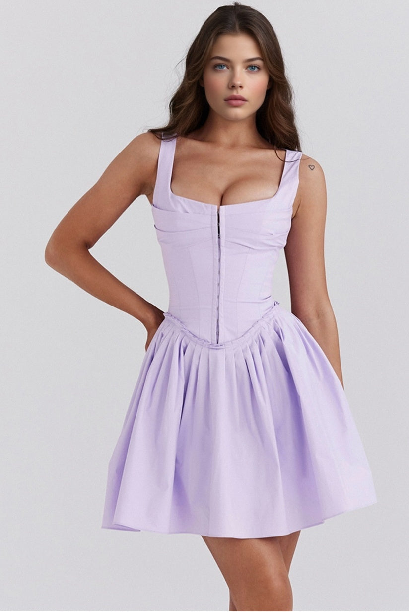 Orchid Pleated Cotton Mini Dress
