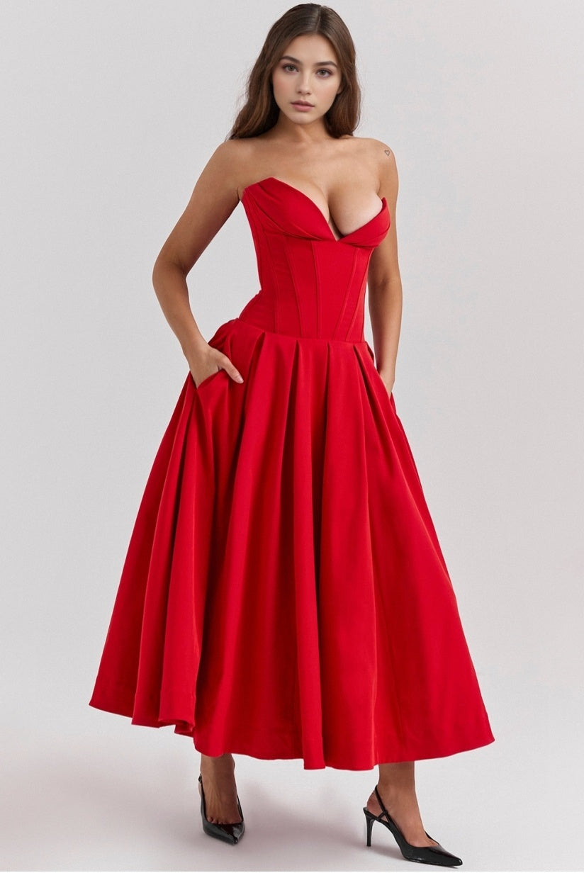 Scarlet Strapless Midi Dress