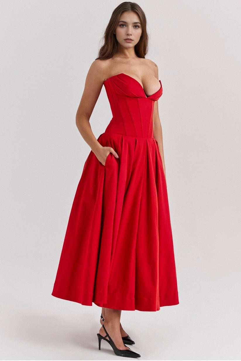 Scarlet Strapless Midi Dress