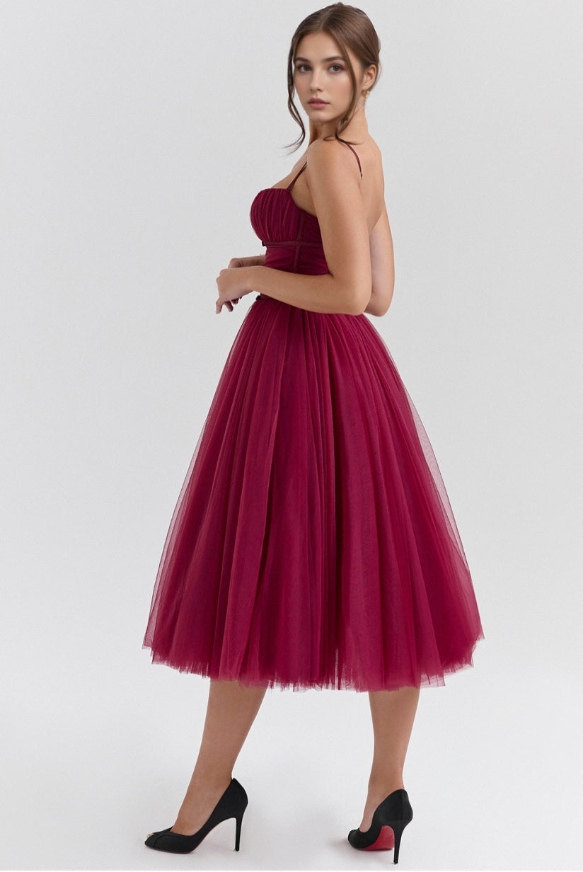 Cabernet Tulle Midi Dress