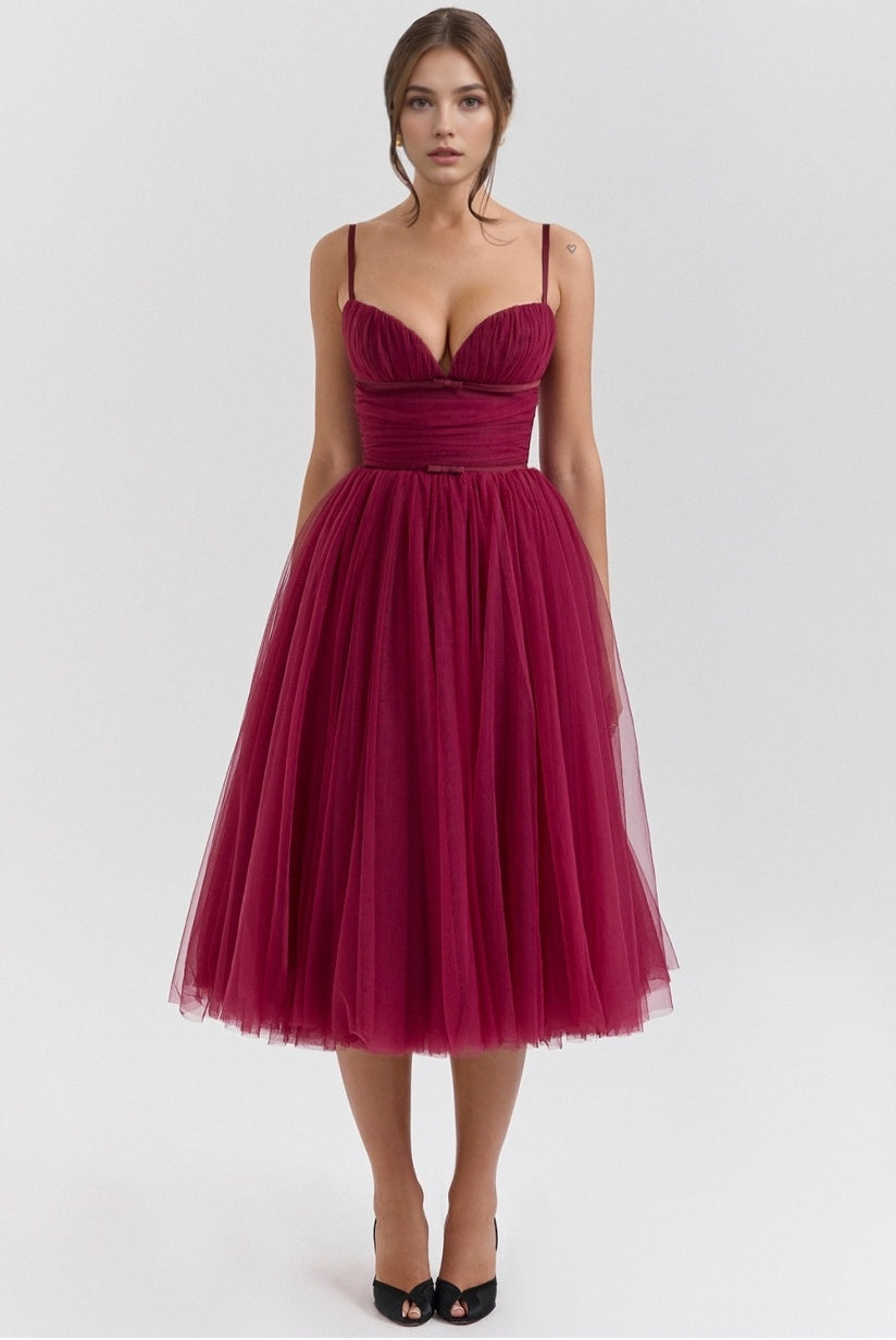 Cabernet Tulle Midi Dress