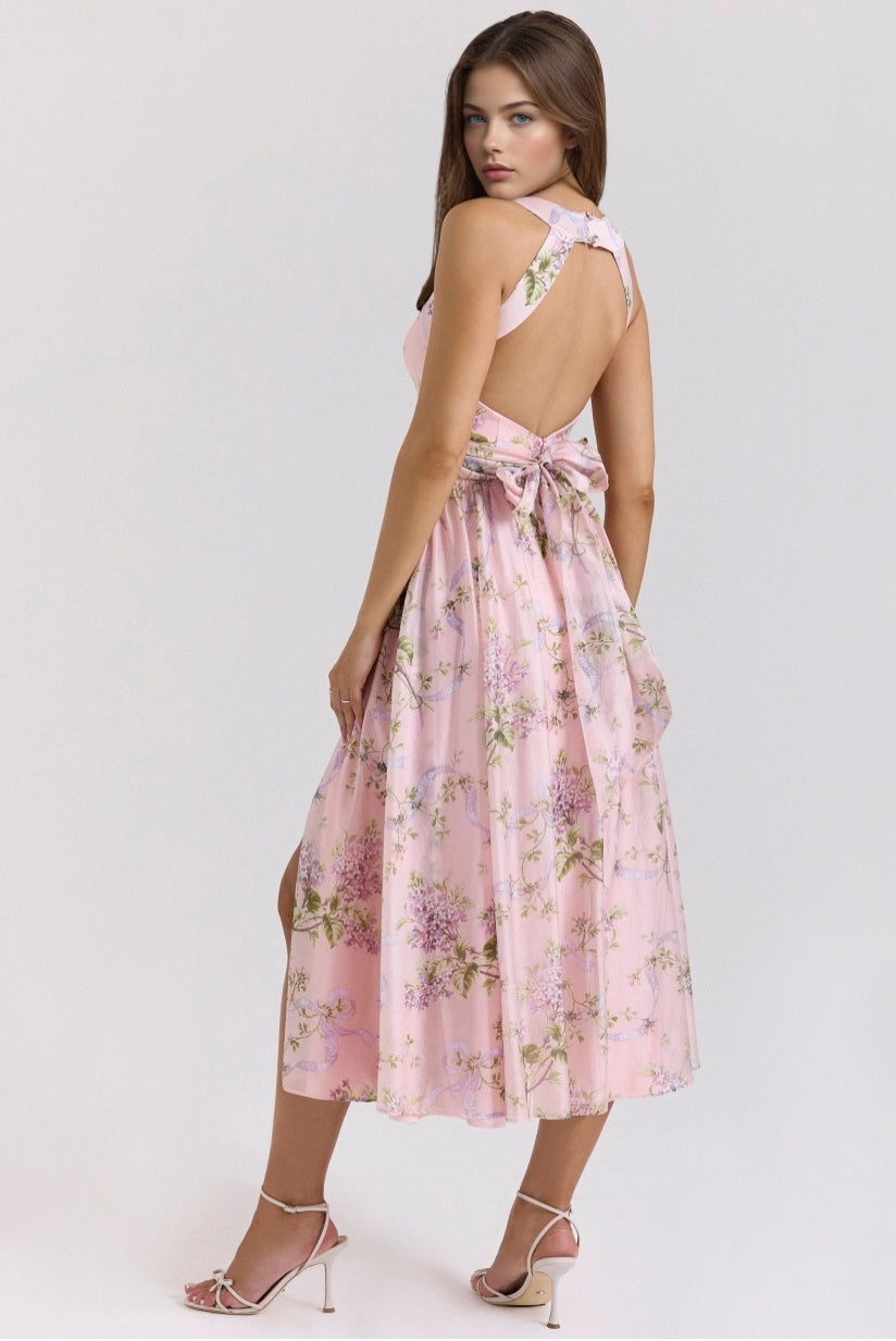 Pink Floaty Chiffon Midi Sundress