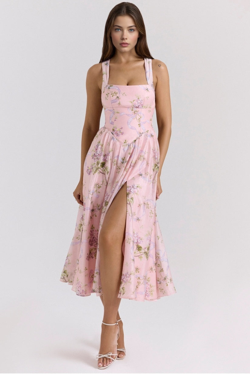 Pink Floaty Chiffon Midi Sundress
