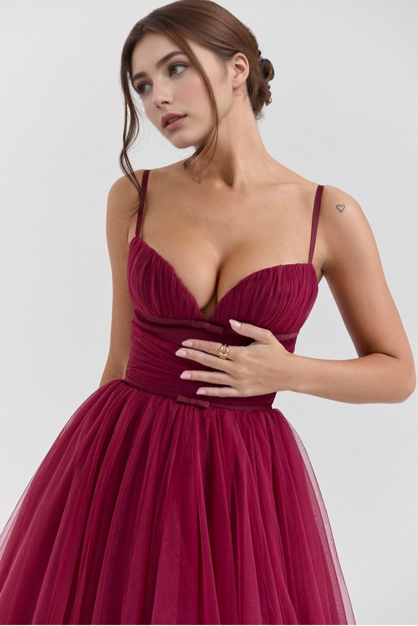 Cabernet Tulle Midi Dress