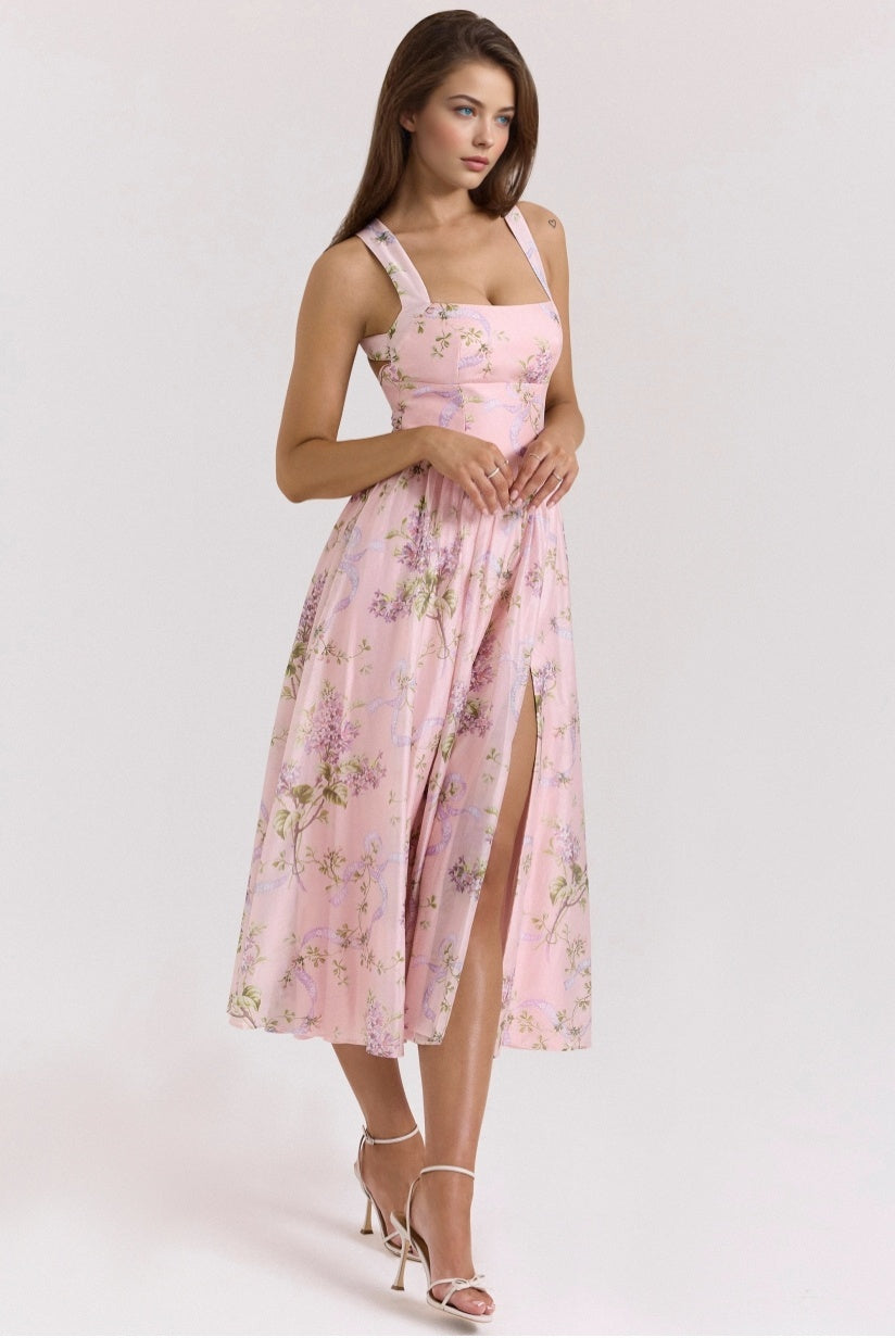 Pink Floaty Chiffon Midi Sundress