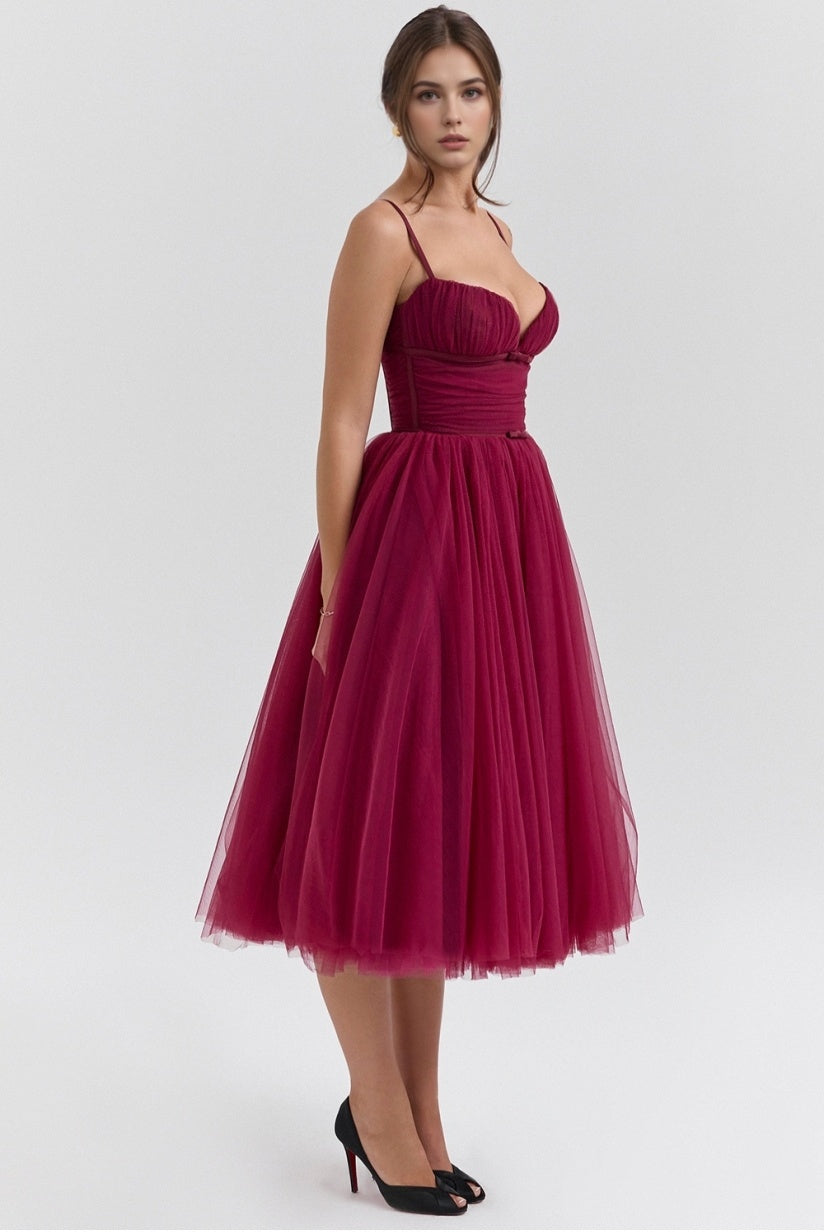 Cabernet Tulle Midi Dress