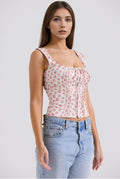 White Rosebud Print Top