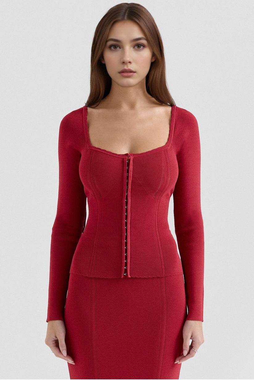 Red Knitted Long Sleeve Top