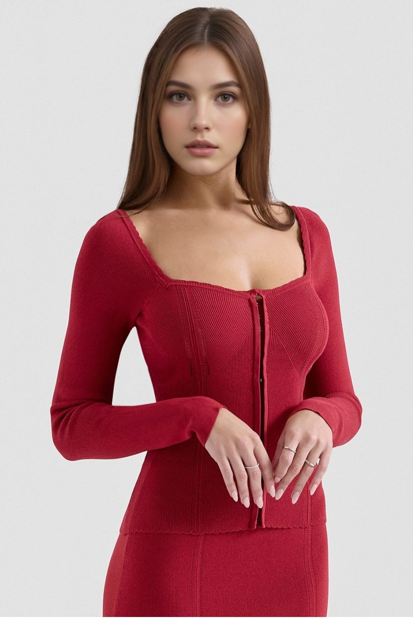 Red Knitted Long Sleeve Top
