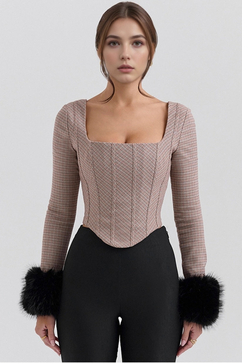 Brown Puppytooth Corset Top