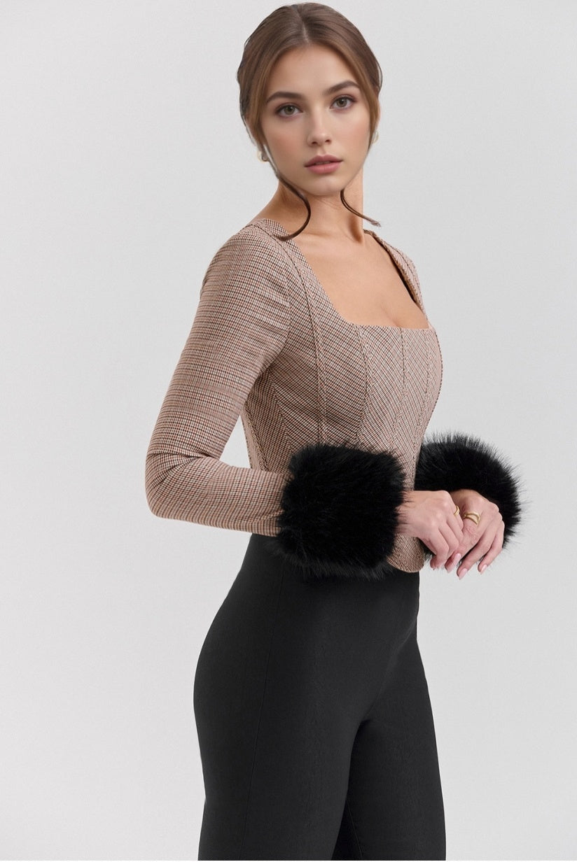 Brown Puppytooth Corset Top