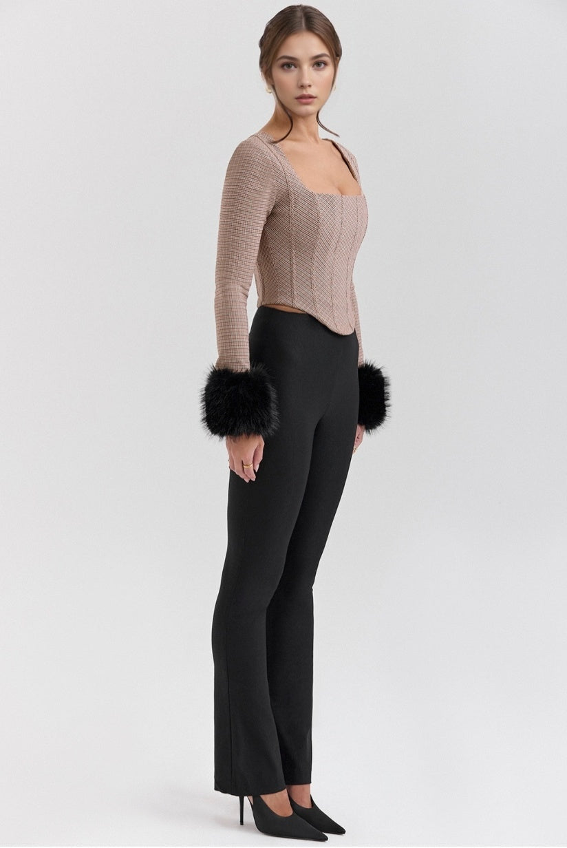 Brown Puppytooth Corset Top