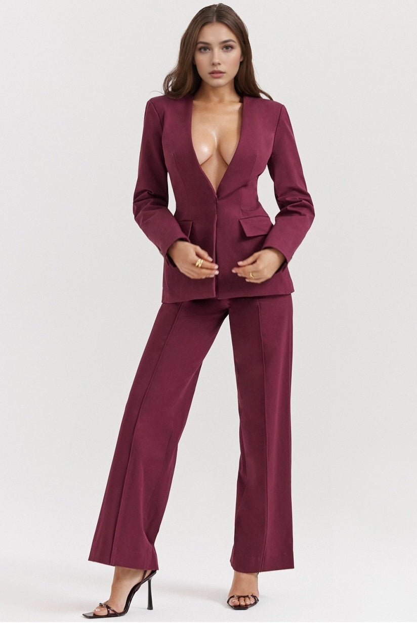 Wine Straight Leg Trousers