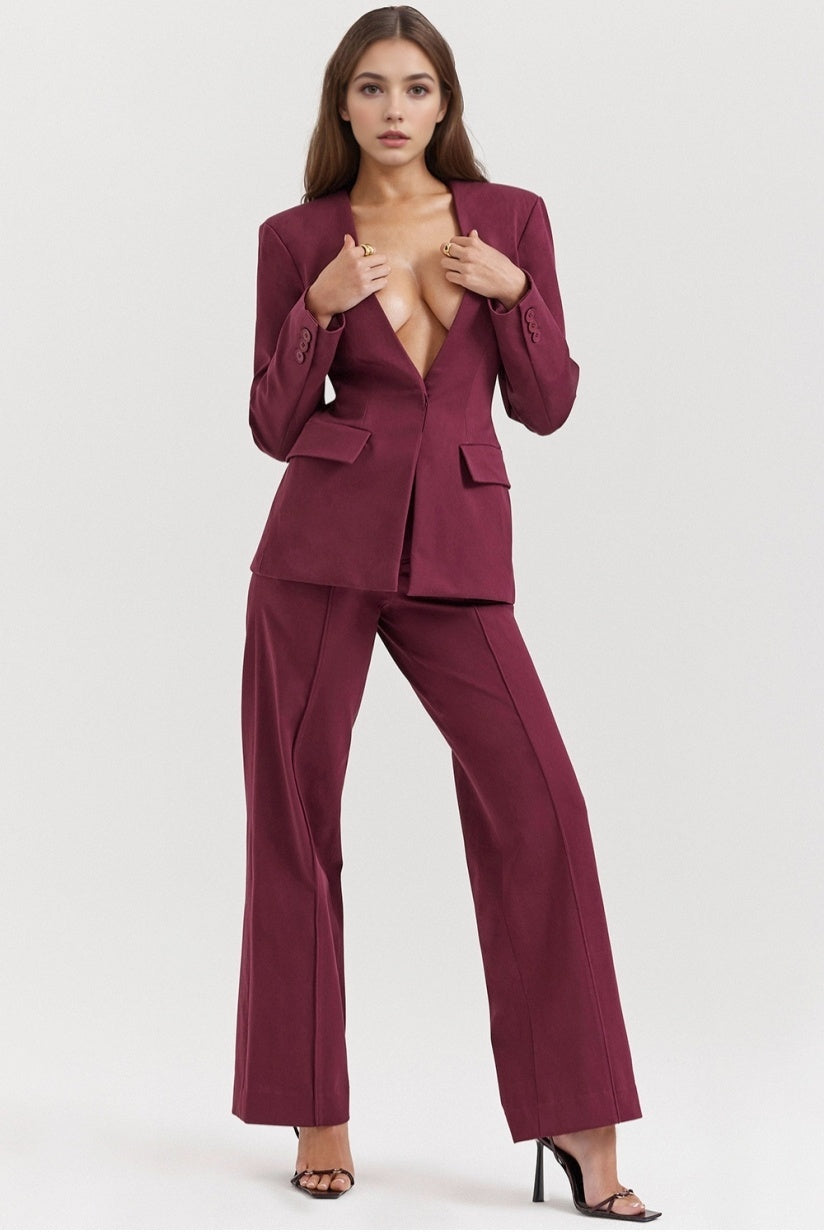 Wine Straight Leg Trousers