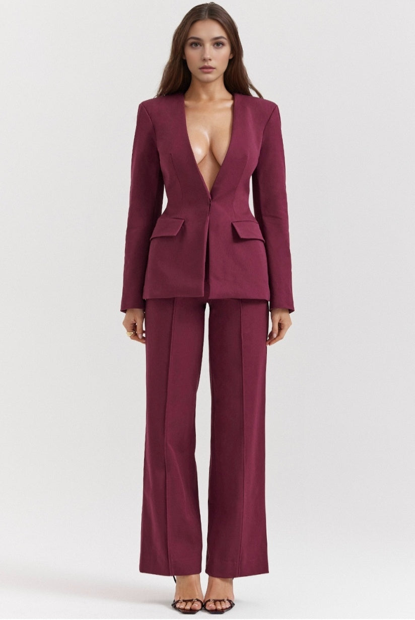 Wine Straight Leg Trousers