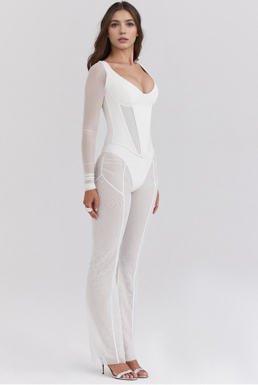 White Mesh High Waist Trousers