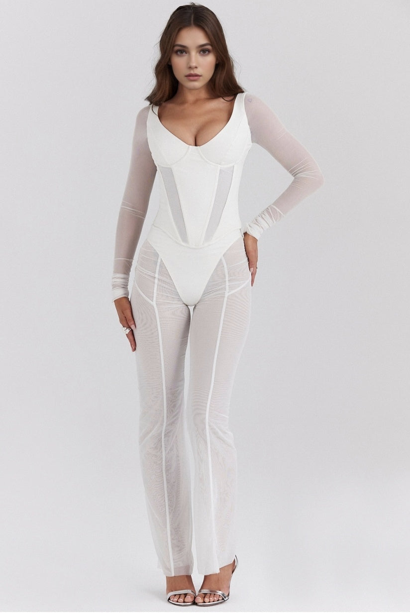 White Mesh High Waist Trousers