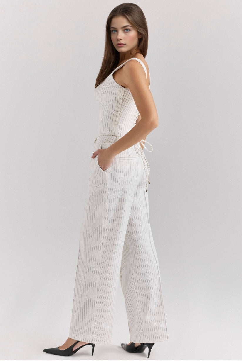White Pinstripe High Waist Tailored Trousers