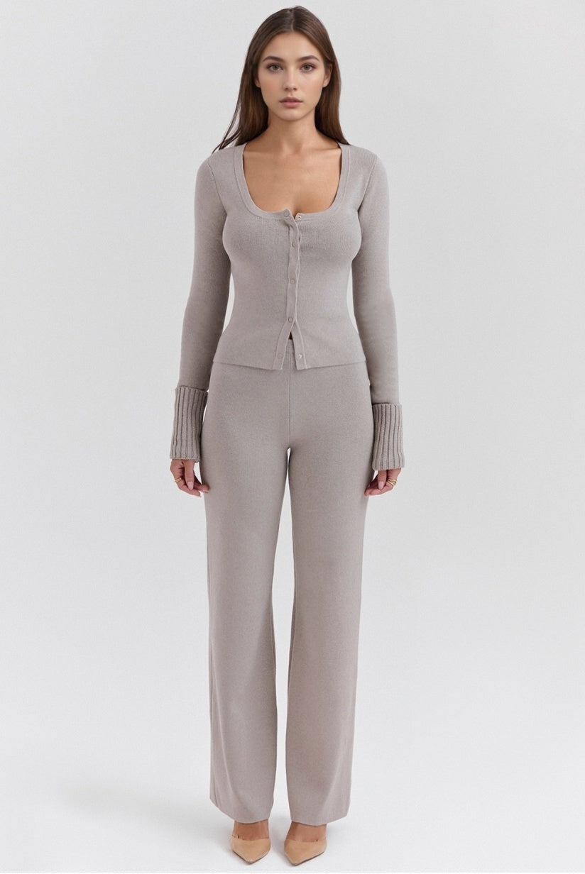 Grey Cashmere Straight Leg Trousers