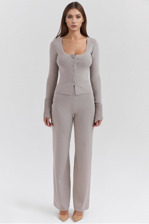 Grey Cashmere Straight Leg Trousers
