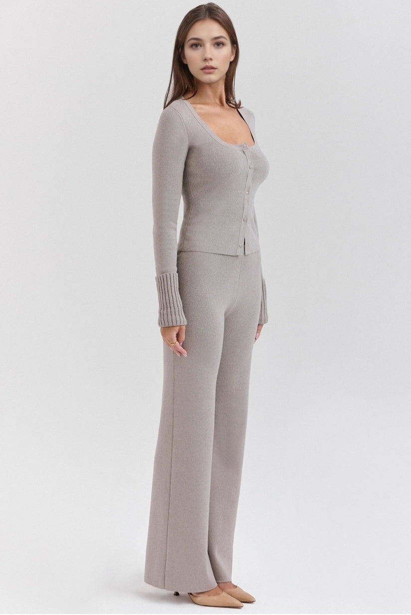 Grey Cashmere Straight Leg Trousers