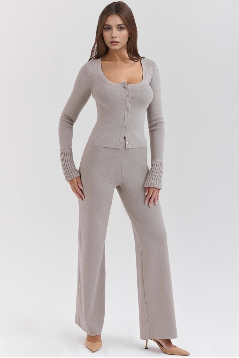 Grey Cashmere Straight Leg Trousers