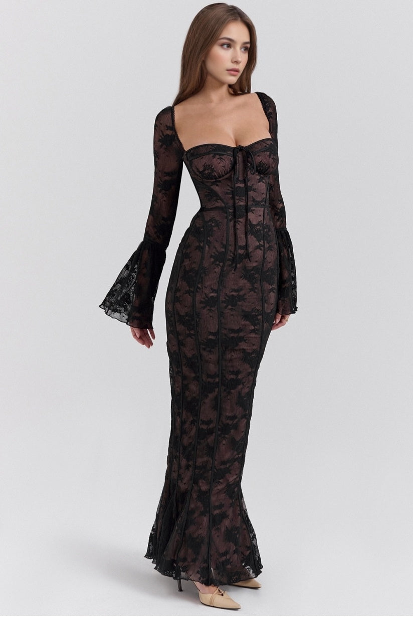 Black Long Sleeve Lace Maxi Dress