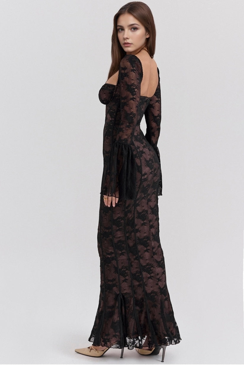 Black Long Sleeve Lace Maxi Dress