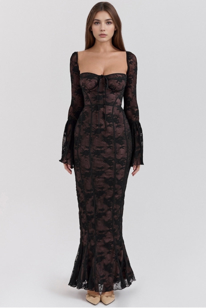Black Long Sleeve Lace Maxi Dress