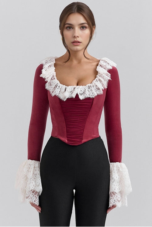 Cabernet Velvet Lace Trimmed Corset Top
