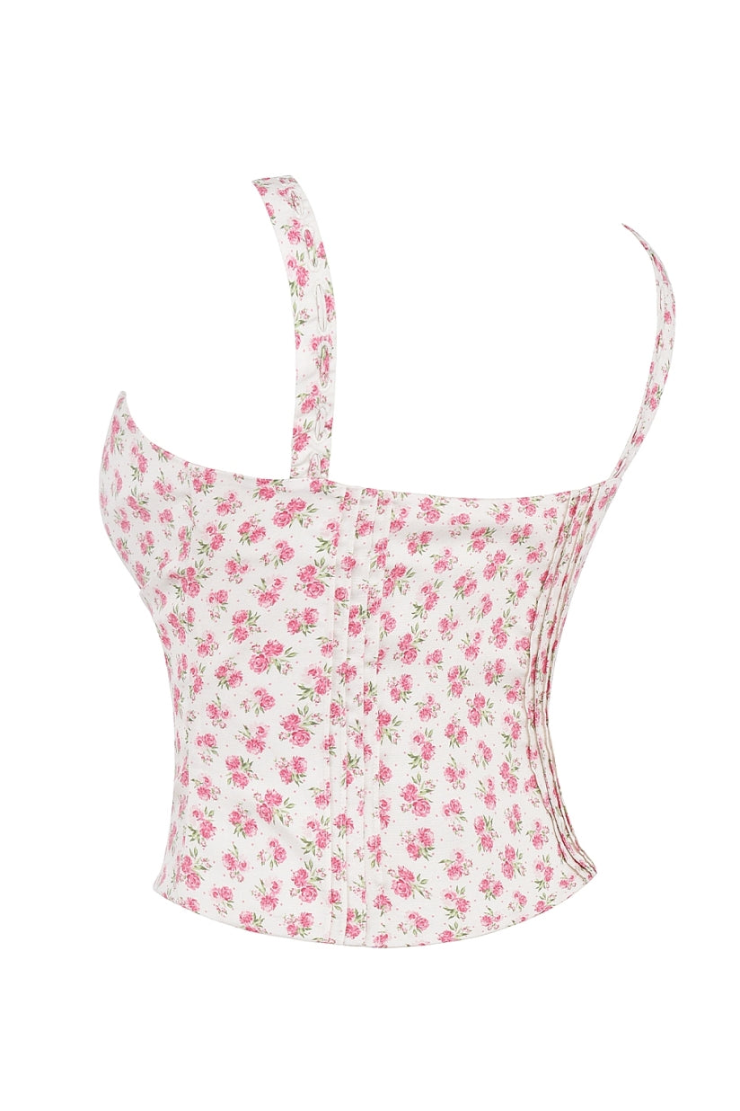 White Rosebud Print Top