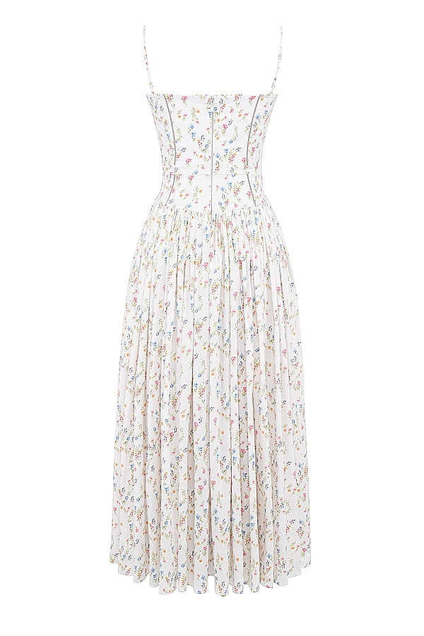 White Posy Print Cotton Maxi Sundress