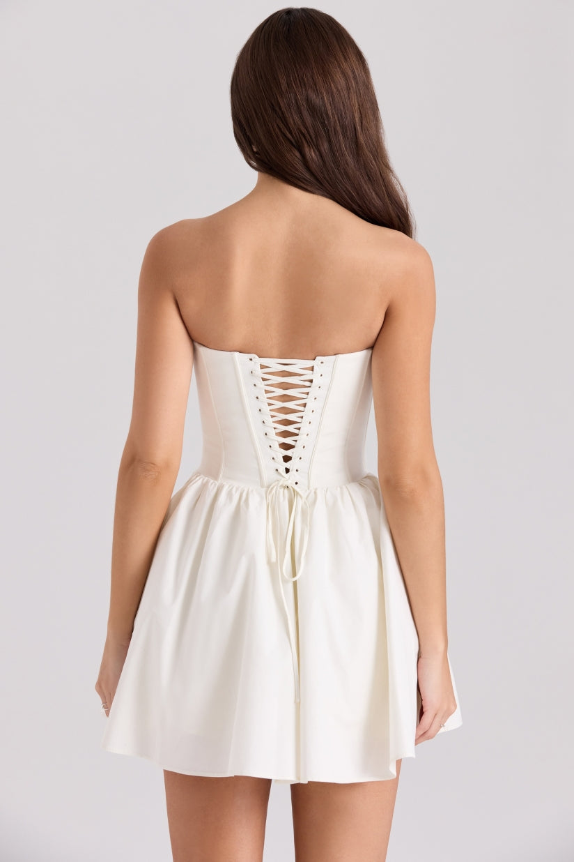Ivory Cotton Strapless Corset Mini Dress