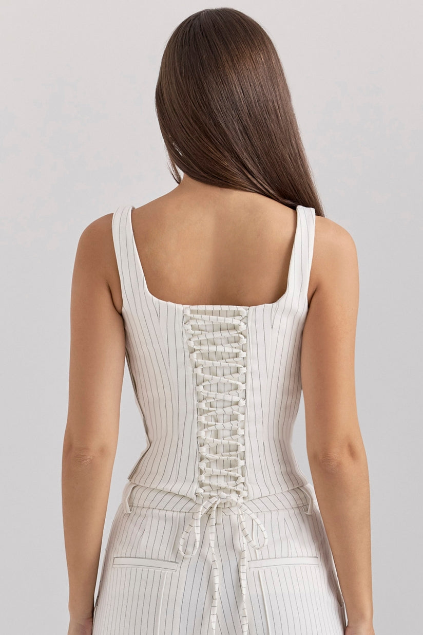White Pinstripe Boned Corset Top