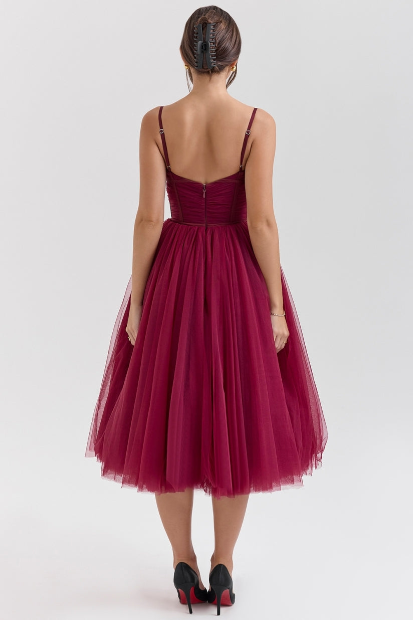 Cabernet Tulle Midi Dress