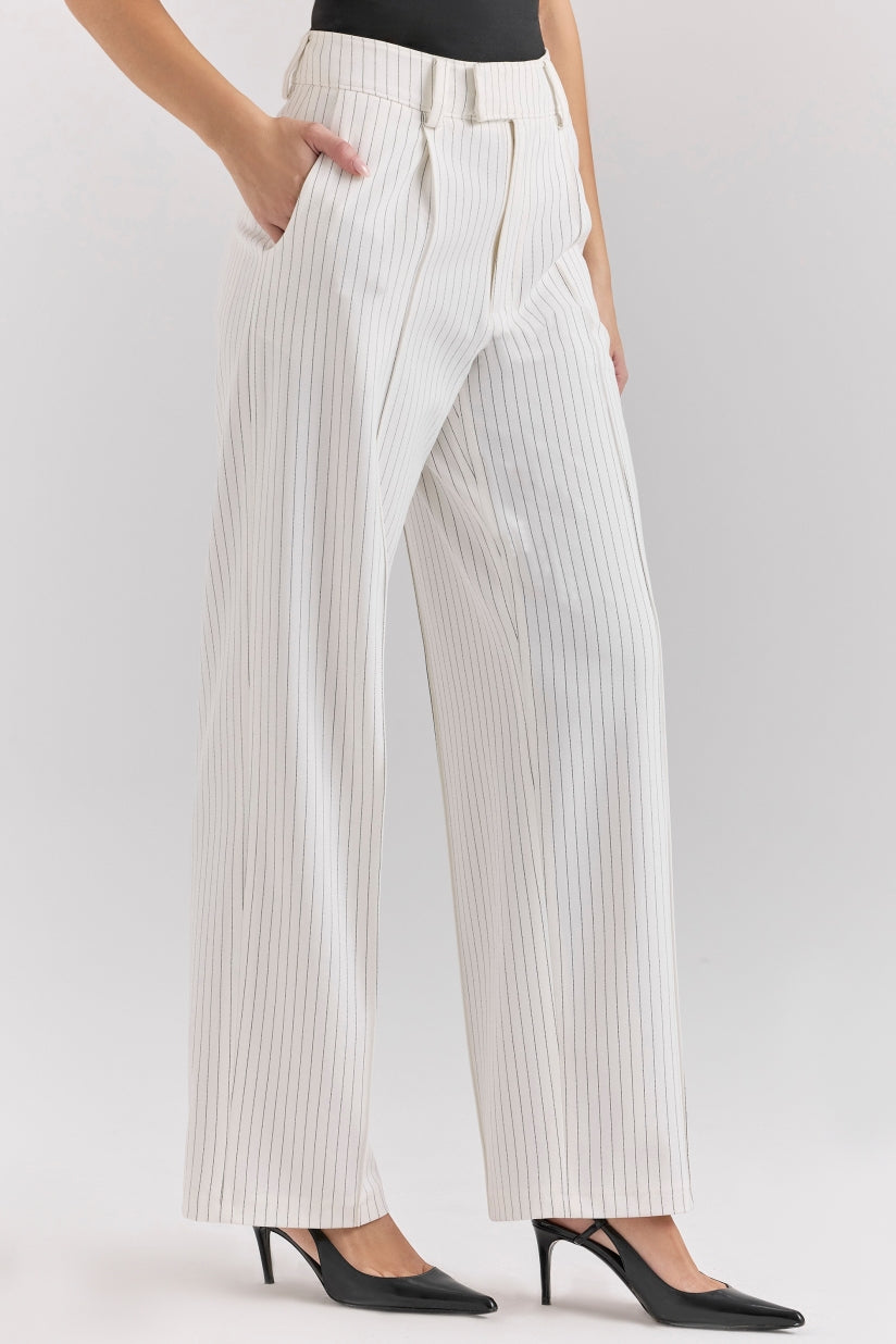White Pinstripe High Waist Tailored Trousers
