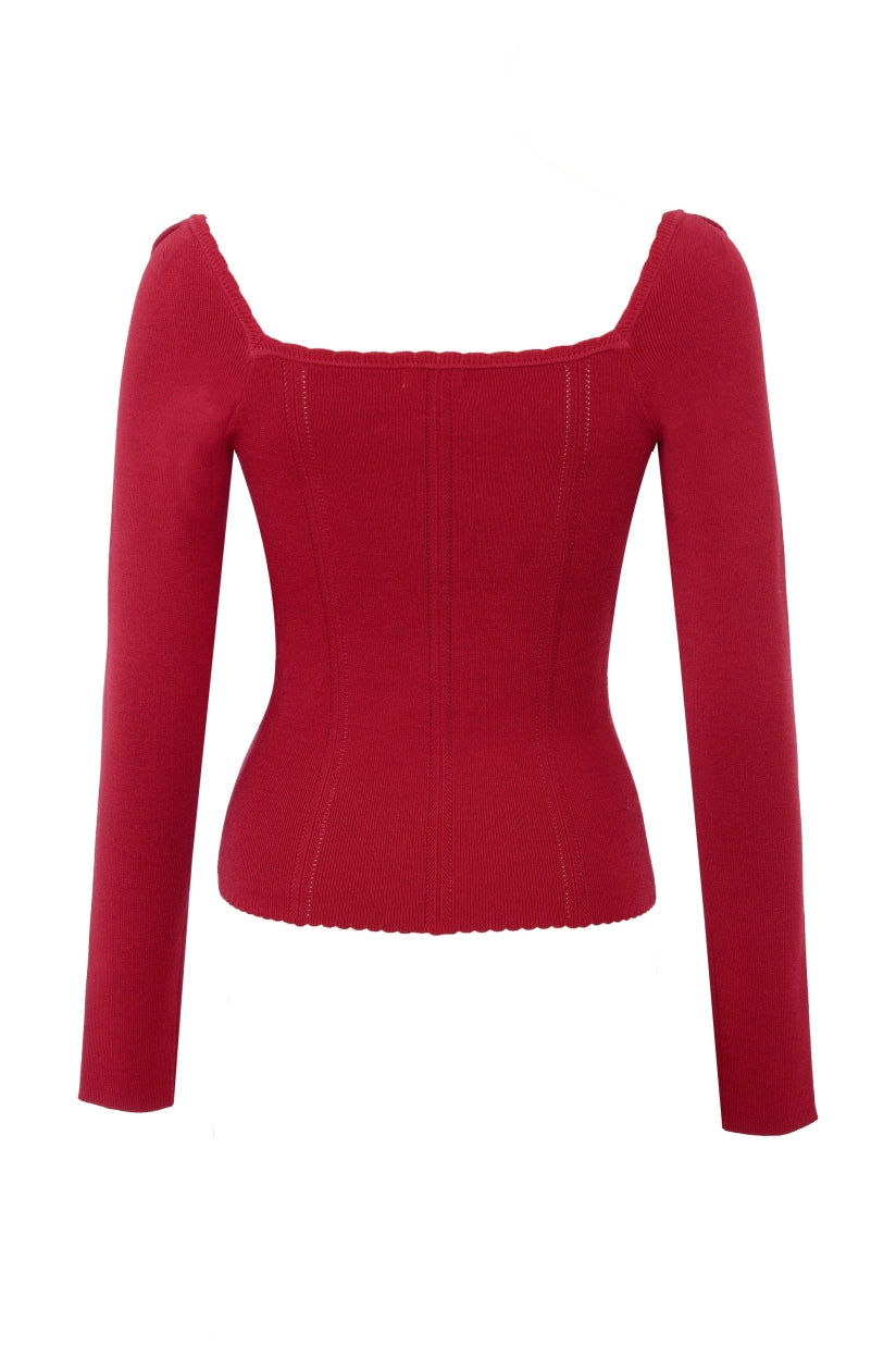 Red Knitted Long Sleeve Top