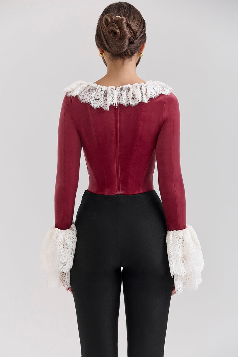 Cabernet Velvet Lace Trimmed Corset Top