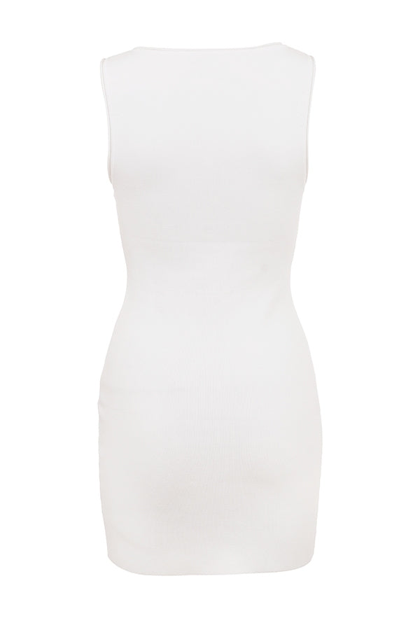 White Stretch Knit Mini Dress