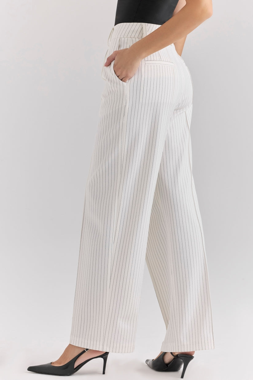 White Pinstripe High Waist Tailored Trousers