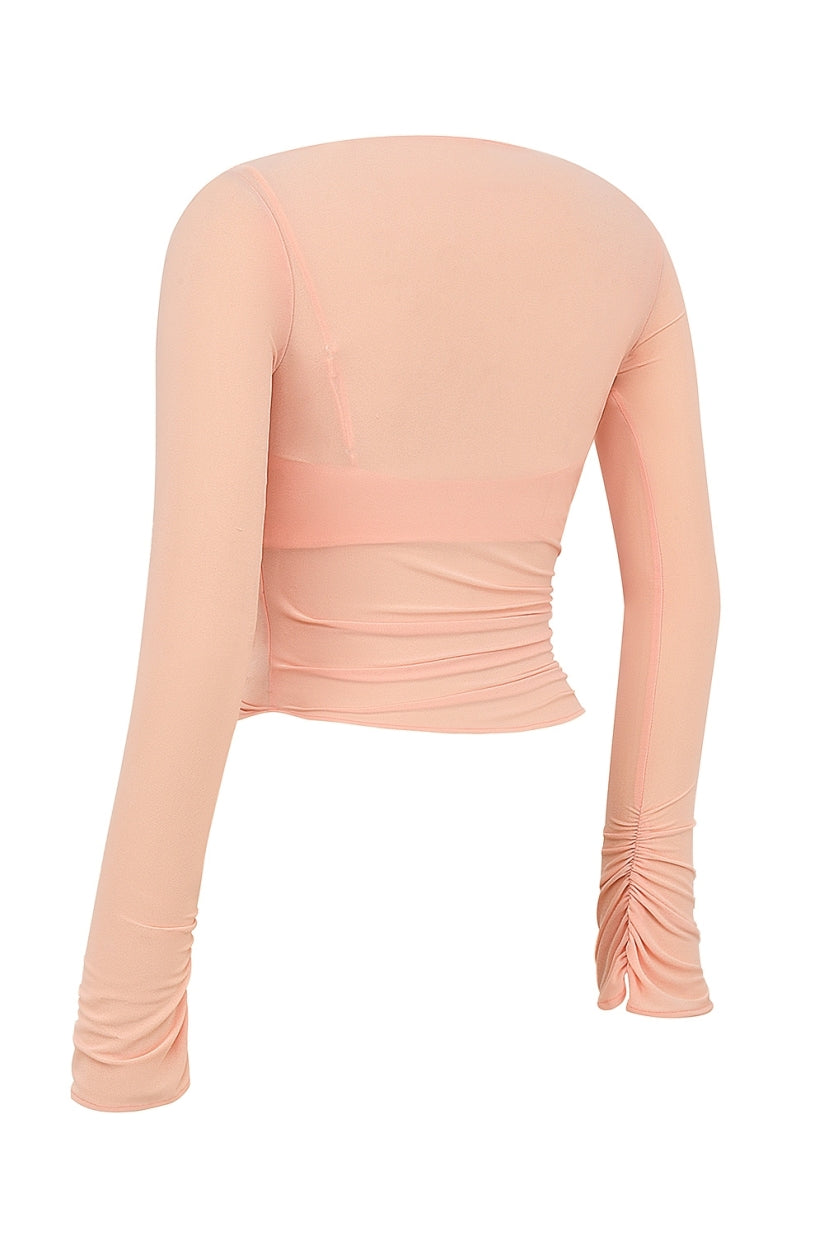 Sorbet Gathered Long Sleeve Top With Bra