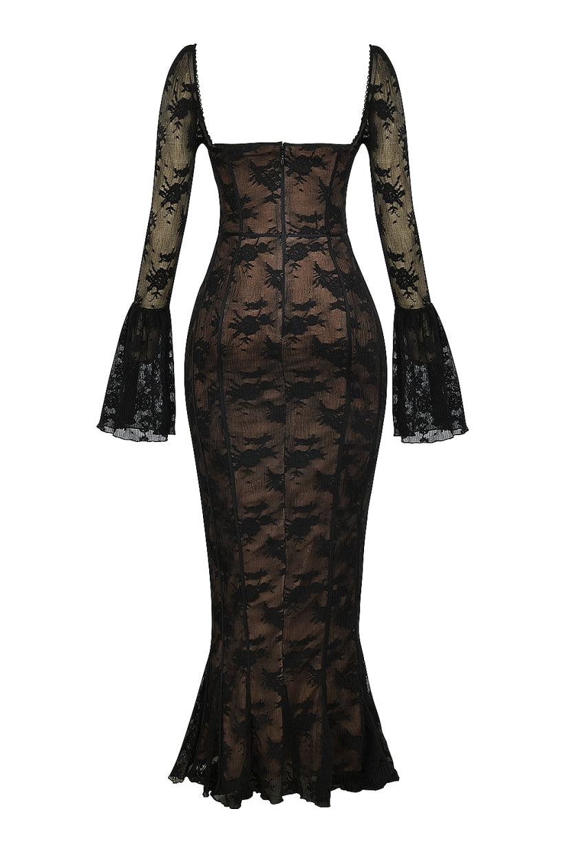 Black Long Sleeve Lace Maxi Dress