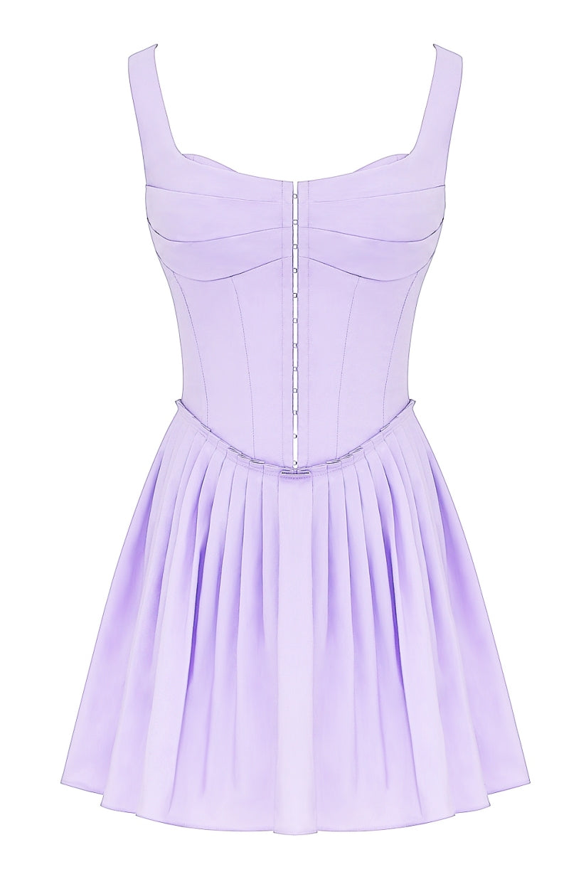 Orchid Pleated Cotton Mini Dress