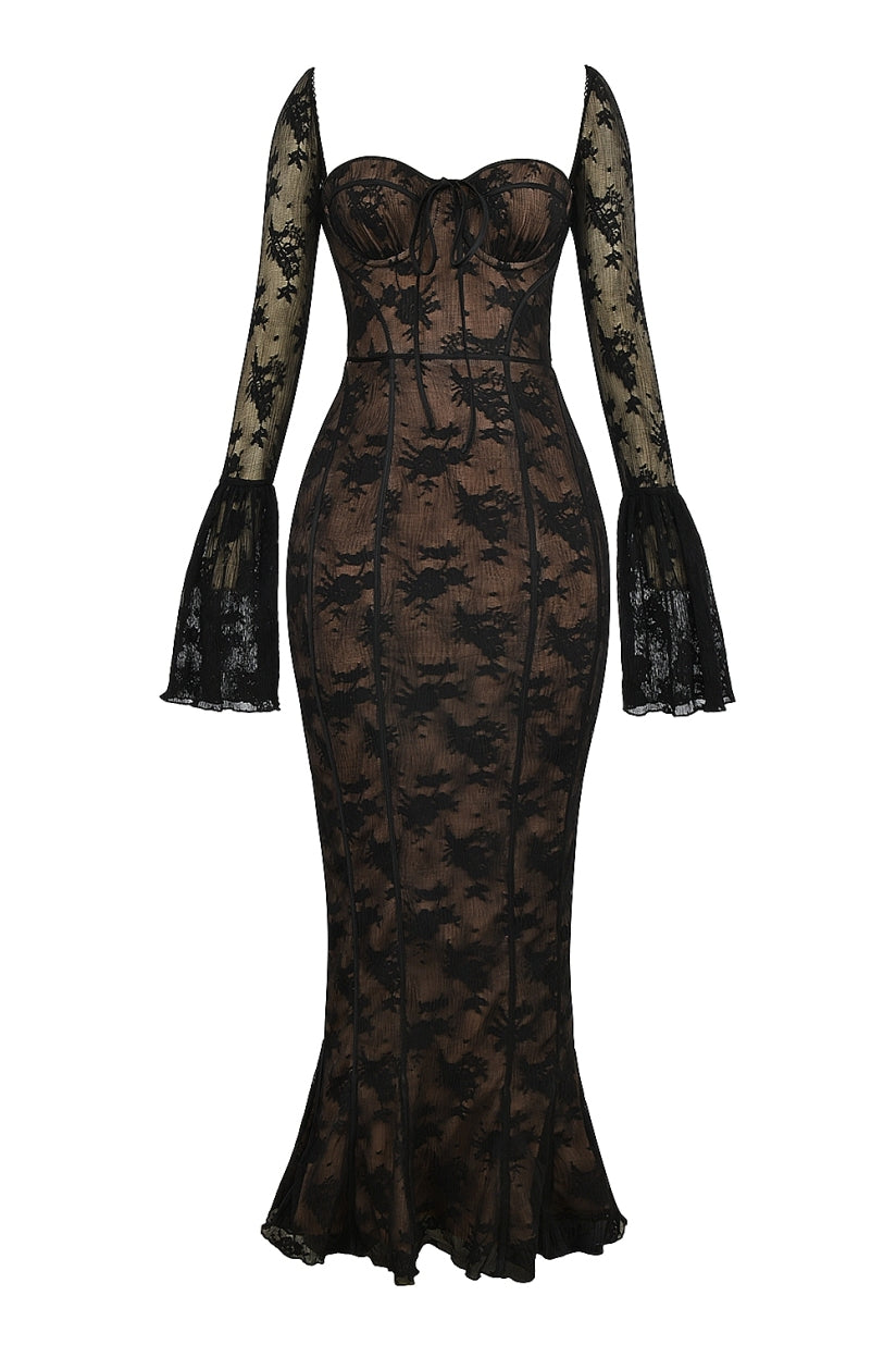 Black Long Sleeve Lace Maxi Dress