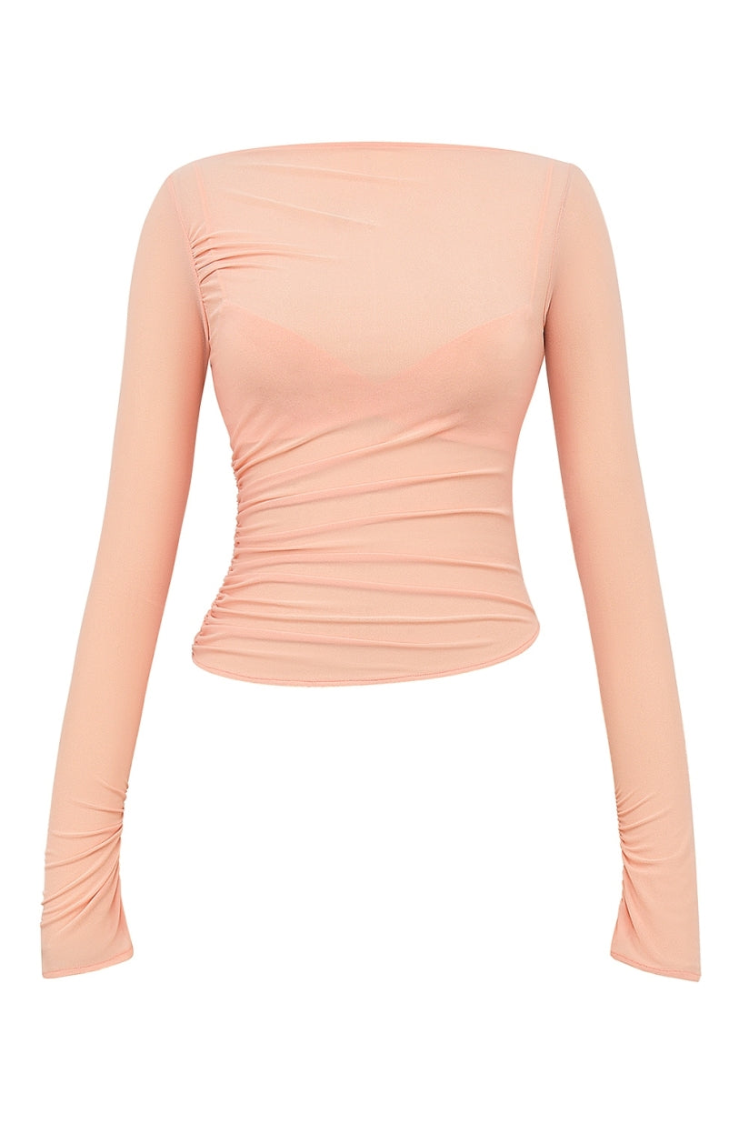Sorbet Gathered Long Sleeve Top With Bra