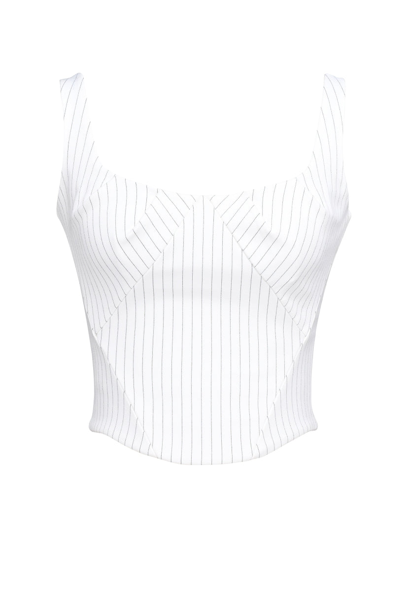 White Pinstripe Boned Corset Top